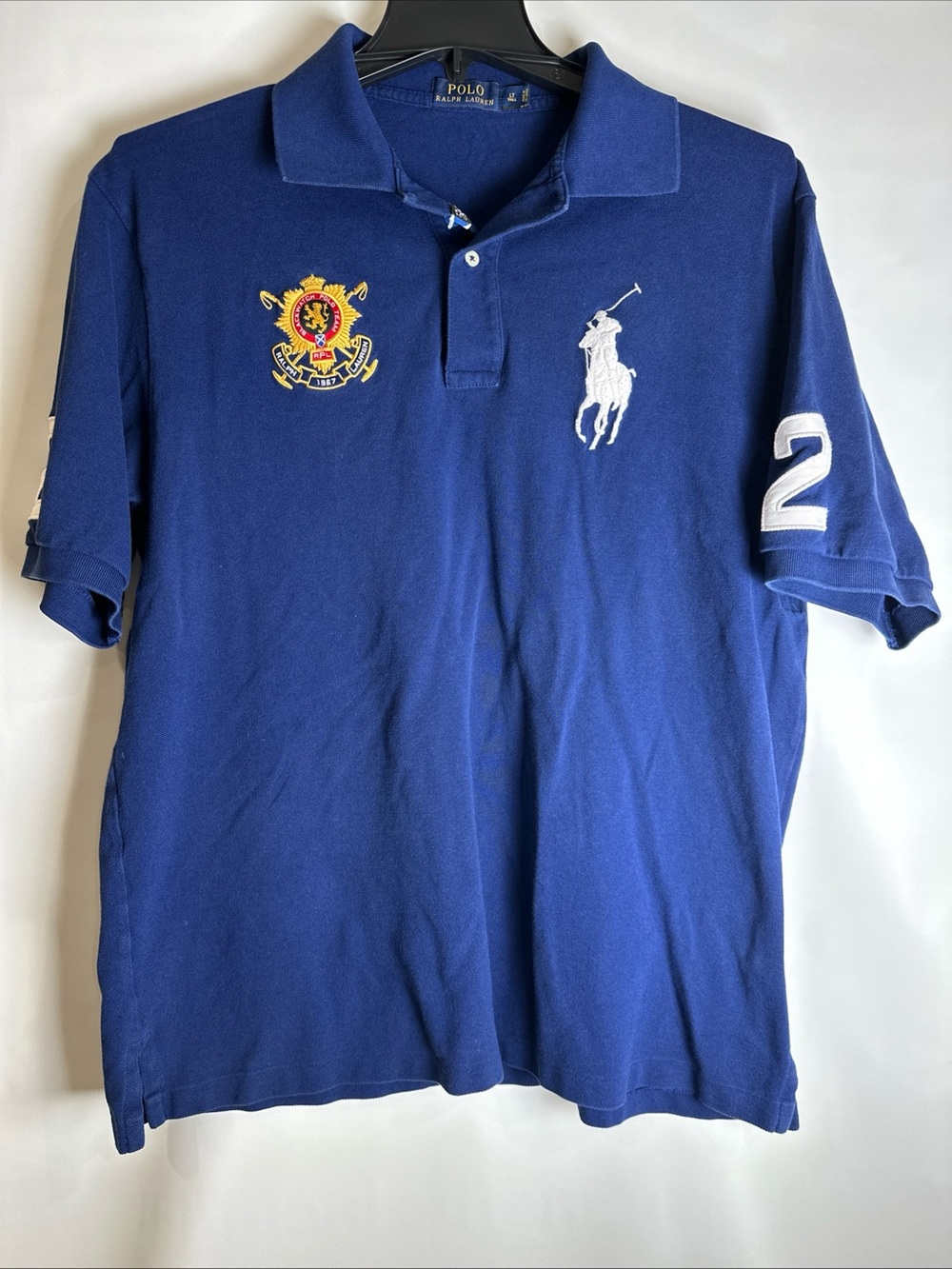 Ralph Lauren Royal Blue Crest Polo with White Player Logo Scotland Big Tall Mens